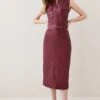 Karen Millen Tall Leather Snaffle Trim Pencil Midi Dress