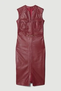 Karen Millen Tall Leather Snaffle Trim Pencil Midi Dress -Karen Millen Shop berry tall leather snaffle trim pencil midi dress 2