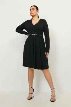 Front Page 34 Karen Millen Curve Viscose Jersey Long Sleeve Wrap Dress
