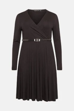 Karen Millen Curve Viscose Jersey Long Sleeve Wrap Dress -Karen Millen Shop black curve viscose jersey long sleeve wrap dress 3
