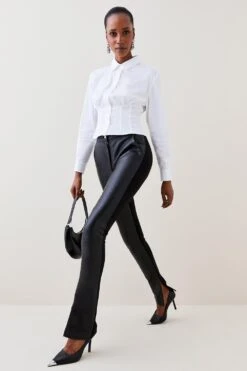Karen Millen Leather And Ponte Skinny Trouser -Karen Millen Shop black leather and ponte skinny trouser 2