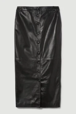 Karen Millen Leather Button Front Maxi Skirt