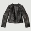 Karen Millen Leather Dome Stud & Quilted Detail Biker Jacket -Karen Millen Shop black leather dome stud quilted detail biker jacket