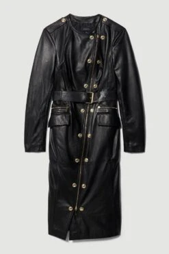 Karen Millen Leather Military Belted Pencil Dress -Karen Millen Shop black leather military belted pencil dress 1 3