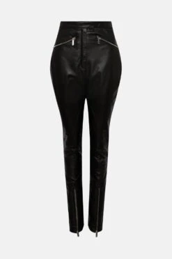 Karen Millen Leather Moto Zip Detail Leather Trouser