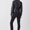 Karen Millen Leather Patent Panel Detail Biker Jacket -Karen Millen Shop black leather patent panel detail biker jacket