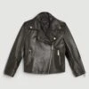 Karen Millen Leather Shrunken Biker Jacket -Karen Millen Shop black leather shrunken biker jacket