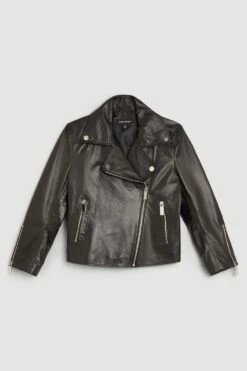 Karen Millen Leather Shrunken Biker Jacket