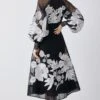 Karen Millen Petite Organdie Applique Buttoned Woven Midi Dress