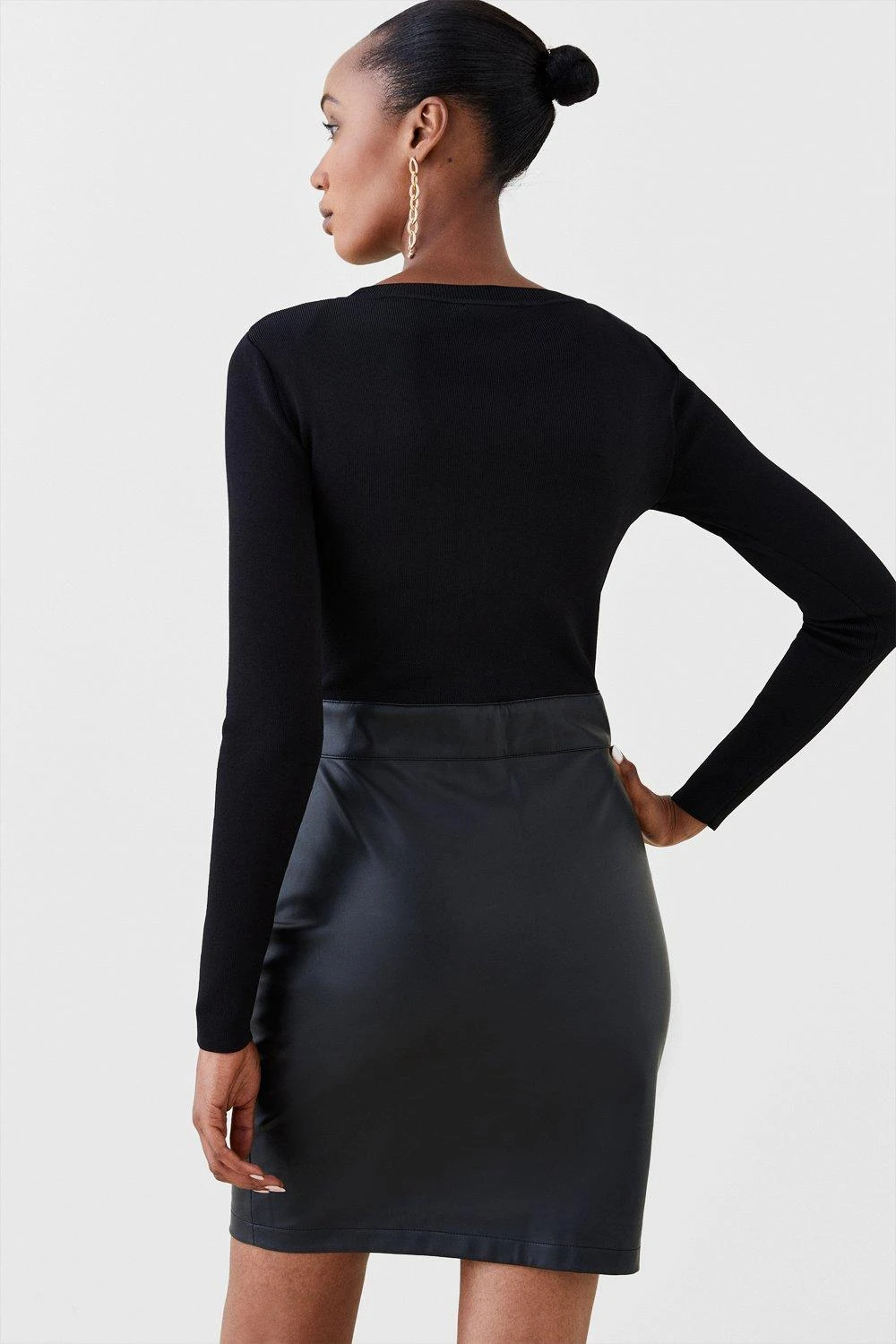 Karen Millen Petite Pu Knit And Mix Mini Dress 4 Karen Millen Petite Pu Knit And Mix Mini Dress - Image 2