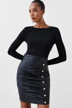 Karen Millen Petite Pu Knit And Mix Mini Dress 9 Karen Millen Petite Pu Knit And Mix Mini Dress -Karen Millen Shop black petite pu knit and mix mini dress 2