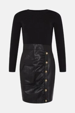 Karen Millen Petite Pu Knit And Mix Mini Dress 11 Karen Millen Petite Pu Knit And Mix Mini Dress -Karen Millen Shop black petite pu knit and mix mini dress 4