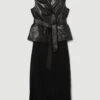 Karen Millen Petite Sleeveless Leather Wrap Pleat Skirt Midi Dress -Karen Millen Shop black petite sleeveless leather wrap pleat skirt midi dress