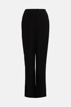 Karen Millen Petite Viscose Satin Back Crepe Wide Leg Trouser -Karen Millen Shop black petite viscose satin back crepe wide leg trouser 1