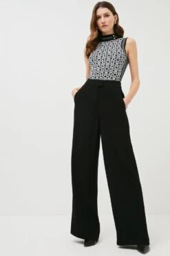 Karen Millen Petite Viscose Satin Back Crepe Wide Leg Trouser -Karen Millen Shop black petite viscose satin back crepe wide leg trouser 2