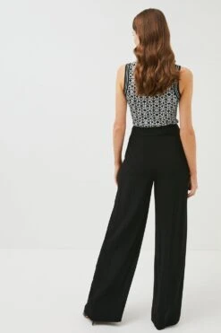 Karen Millen Petite Viscose Satin Back Crepe Wide Leg Trouser -Karen Millen Shop black petite viscose satin back crepe wide leg trouser 3