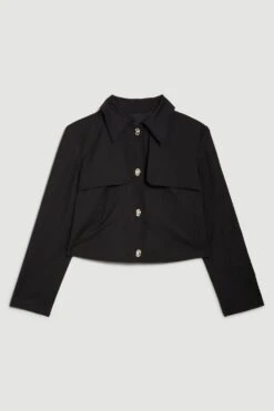 Karen Millen Plus Polished Button Detail Crop Jacket -Karen Millen Shop black plus polished button detail crop jacket 2
