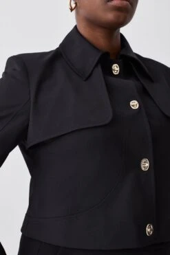Karen Millen Plus Polished Button Detail Crop Jacket