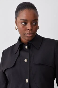 Karen Millen Plus Polished Button Detail Crop Jacket -Karen Millen Shop black plus polished button detail crop jacket 4