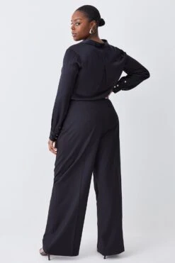 Karen Millen Plus Polished High Waist Dart Detail Trouser -Karen Millen Shop black plus polished high waist dart detail trouser 1 2