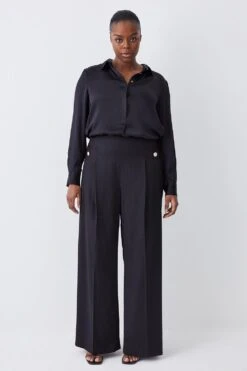 Karen Millen Plus Polished High Waist Dart Detail Trouser -Karen Millen Shop black plus polished high waist dart detail trouser 1 3