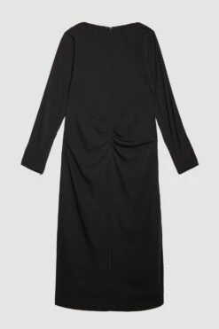 Karen Millen Plus Ruched Front Crepe Rounded Sleeve Midi Dress