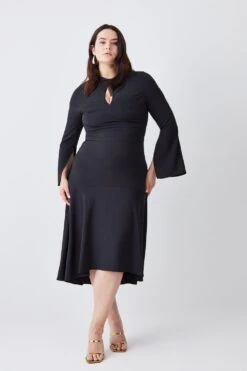 Karen Millen Plus Size High Low Hem Long Sleeve Midi Dress -Karen Millen Shop black plus size high low hem long sleeve midi dress 2
