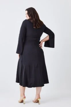 Karen Millen Plus Size High Low Hem Long Sleeve Midi Dress -Karen Millen Shop black plus size high low hem long sleeve midi dress 4