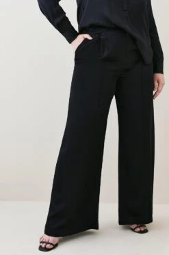 Karen Millen Plus Size Viscose Satin Pleat Palazzo Trouser