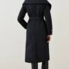 Karen Millen Quilted Longline Collar Coat -Karen Millen Shop black quilted longline collar coat