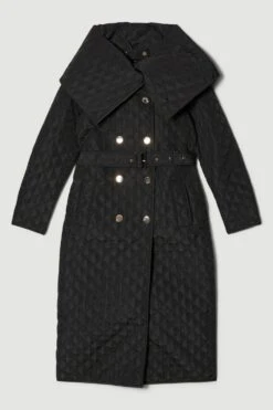 Karen Millen Quilted Longline Collar Coat -Karen Millen Shop black quilted longline collar coat 2