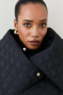 Karen Millen Quilted Longline Collar Coat -Karen Millen Shop black quilted longline collar coat 3