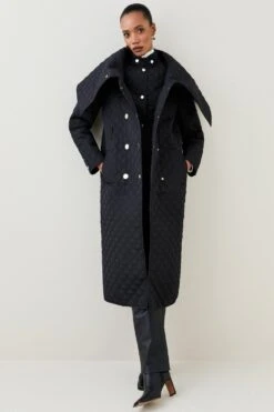Karen Millen Quilted Longline Collar Coat -Karen Millen Shop black quilted longline collar coat 4