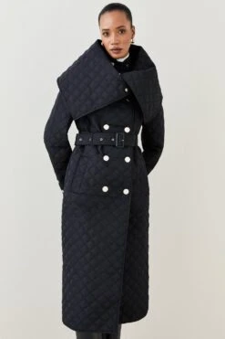 Karen Millen Quilted Longline Collar Coat -Karen Millen Shop black quilted longline collar coat 5