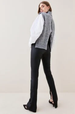 Karen Millen Stretch Leather Split Hem Legging -Karen Millen Shop black stretch leather split hem legging 1