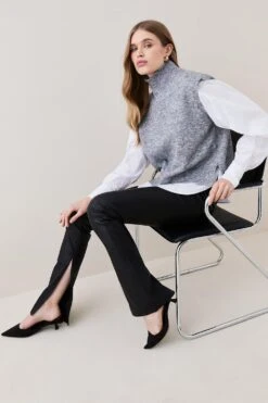 Karen Millen Stretch Leather Split Hem Legging -Karen Millen Shop black stretch leather split hem legging 3