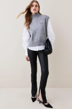 Karen Millen Stretch Leather Split Hem Legging -Karen Millen Shop black stretch leather split hem legging 4