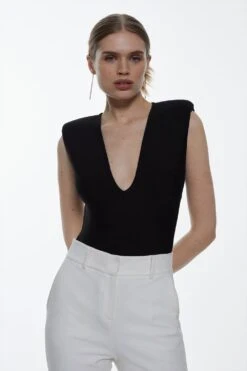 Karen Millen Tall Bandage V Neck Thong Bodysuit -Karen Millen Shop black tall bandage v neck thong bodysuit 3