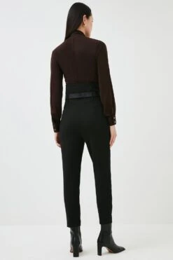 Karen Millen Tall Compact Stretch High Waist Slim Leg Trouser -Karen Millen Shop black tall compact stretch high waist slim leg trouser 2