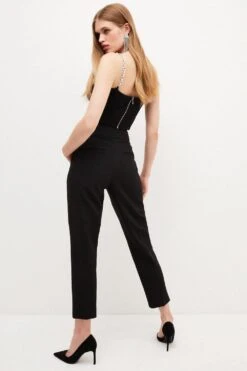 Karen Millen Tall Compact Stretch Slim Leg Trouser -Karen Millen Shop black tall compact stretch slim leg trouser 1
