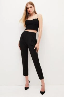 Karen Millen Tall Compact Stretch Slim Leg Trouser -Karen Millen Shop black tall compact stretch slim leg trouser 2