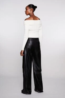 Karen Millen Tall Leather Clean Wide Leg Trousers -Karen Millen Shop black tall leather clean wide leg trousers 1 2