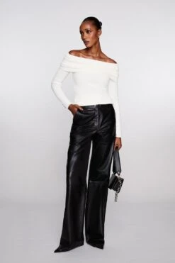 Karen Millen Tall Leather Clean Wide Leg Trousers -Karen Millen Shop black tall leather clean wide leg trousers 1 3