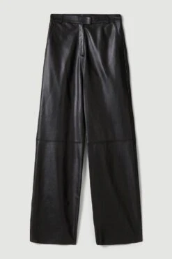 Karen Millen Tall Leather Clean Wide Leg Trousers -Karen Millen Shop black tall leather clean wide leg trousers 1 4