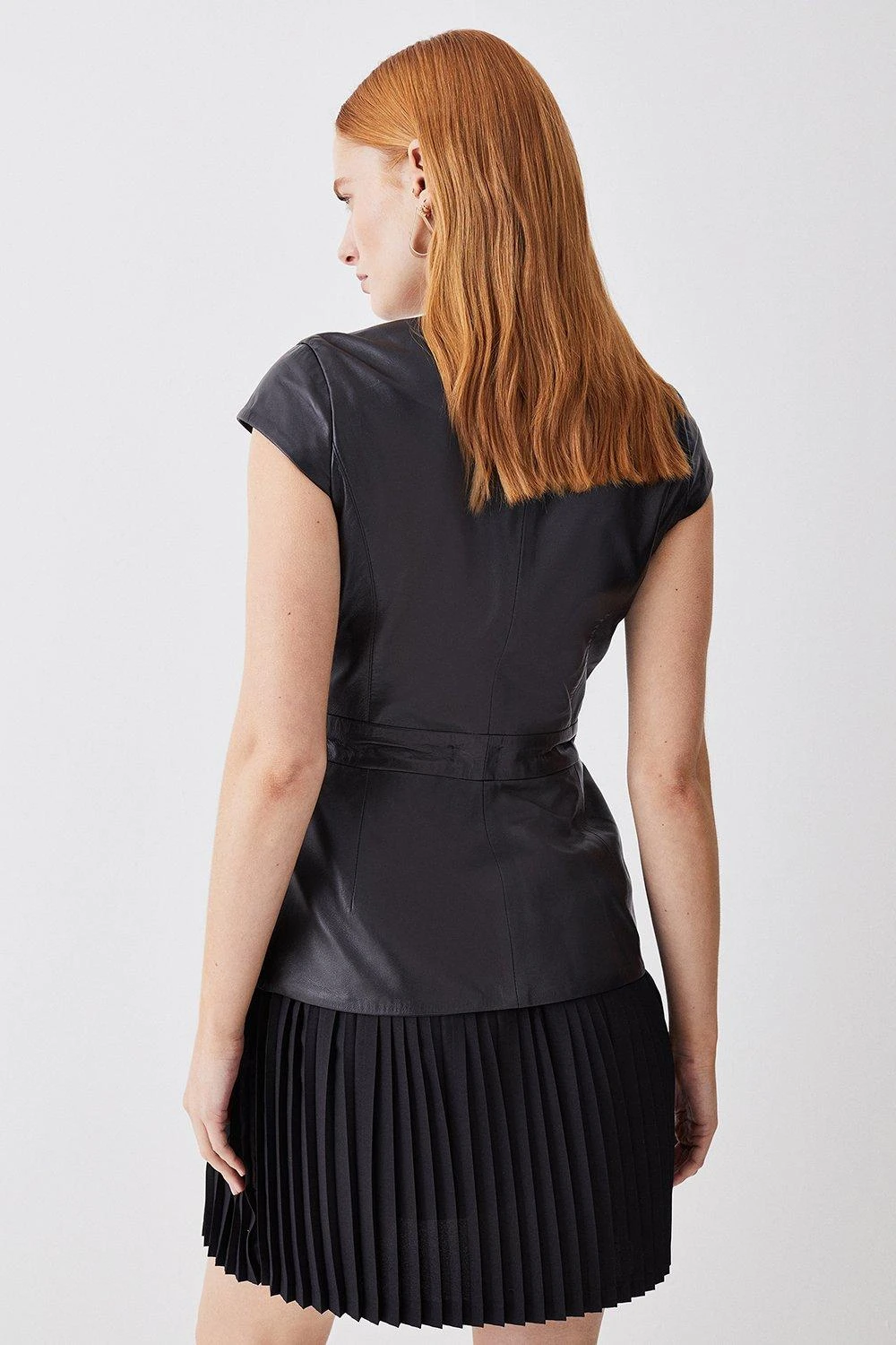 Karen Millen Tall Leather Pleat Skirt Mini Dress 5 Karen Millen Tall Leather Pleat Skirt Mini Dress - Image 3