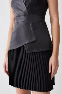 Karen Millen Tall Leather Pleat Skirt Mini Dress