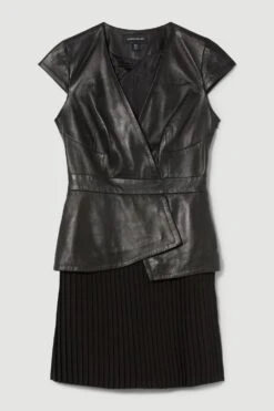 Karen Millen Tall Leather Pleat Skirt Mini Dress 10 Karen Millen Tall Leather Pleat Skirt Mini Dress -Karen Millen Shop black tall leather pleat skirt mini dress 3