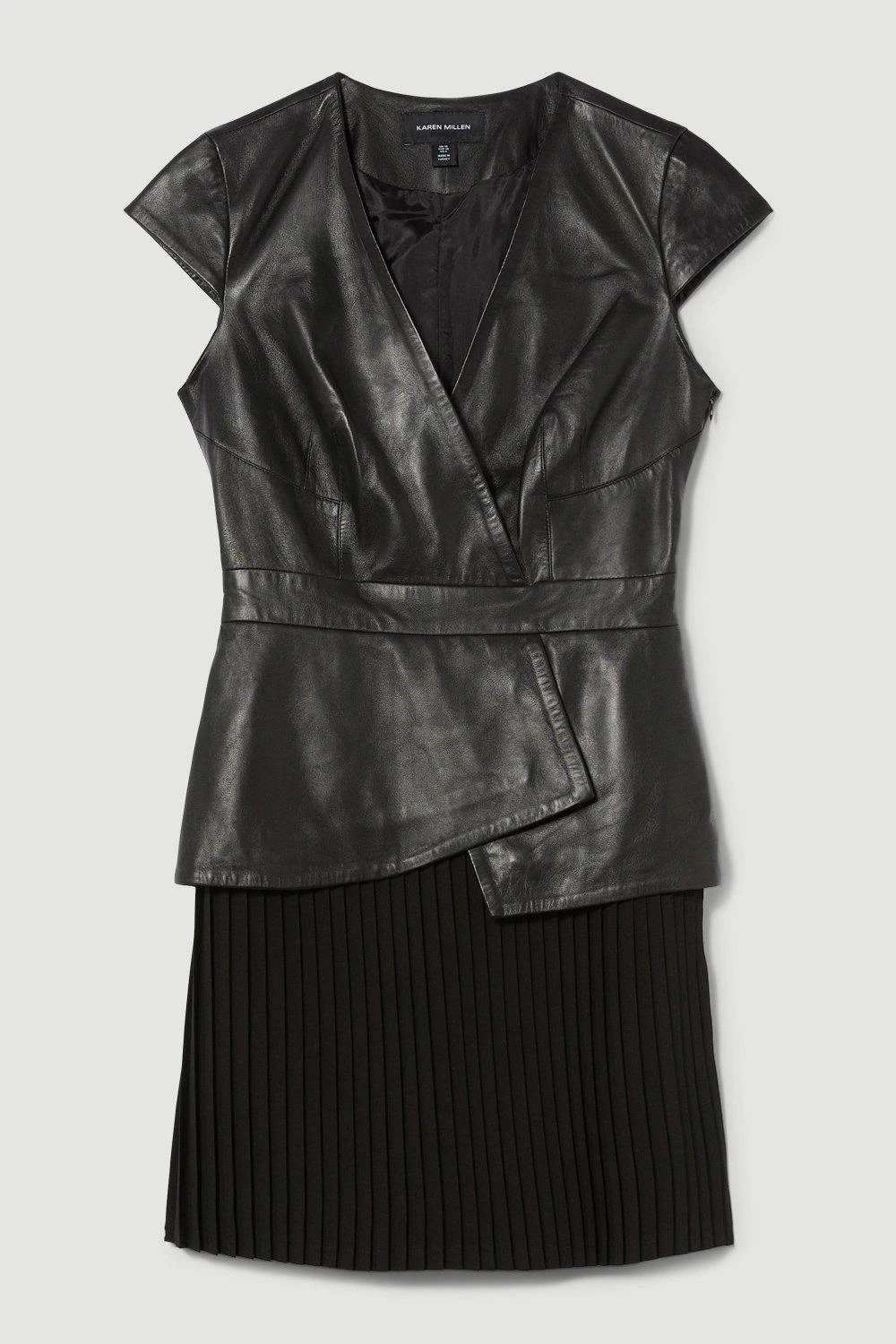 Karen Millen Tall Leather Pleat Skirt Mini Dress 6 Karen Millen Tall Leather Pleat Skirt Mini Dress - Image 4