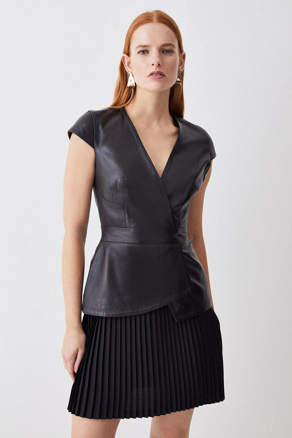 Karen Millen Tall Leather Pleat Skirt Mini Dress 7 Karen Millen Tall Leather Pleat Skirt Mini Dress - Image 5