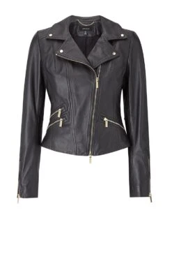 Karen Millen Tall Leather Signature Biker Jacket -Karen Millen Shop black tall leather signature biker jacket 2